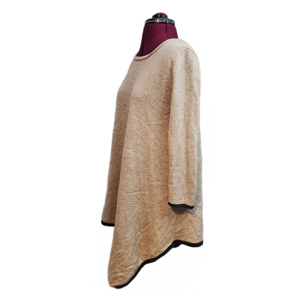 Philosophy Dan Lewis Asymmetrical Cashmere Tunic Sweater Oatmeal/Grey Trim - Picture 4 of 11